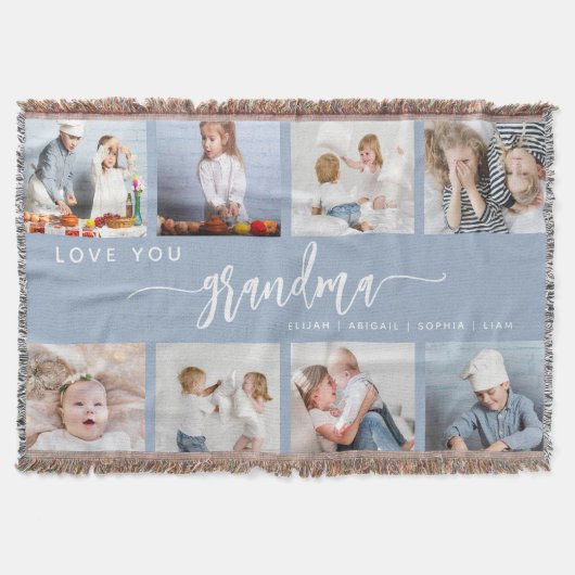 Love You Grandma 8 Photo Collage Dusty Blue Decke (Vorderseite)