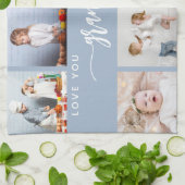 Love You Grandma 8 Photo Collage Dusty Blue Geschirrtuch (Gefaltet)