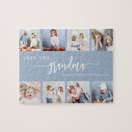 Love You Grandma 8 Photo Collage Dusty Blue Puzzle (Horizontal)