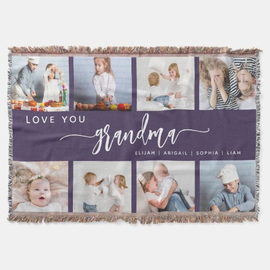 Love You Grandma 8 Photo Collage Purple Decke (Vorderseite)