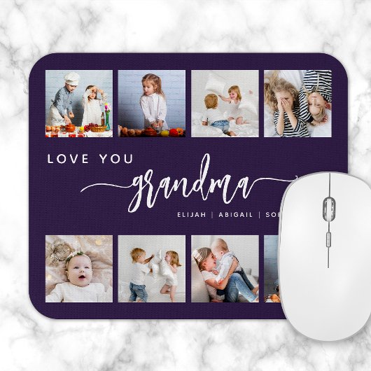 Love You Grandma 8 Photo Collage Purple Mousepad