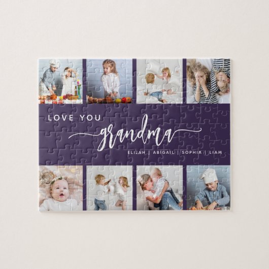 Love You Grandma 8 Photo Collage Purple Puzzle (Horizontal)