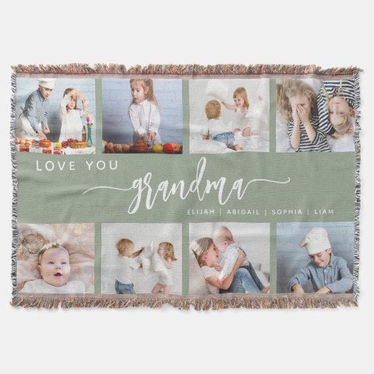 Love You Grandma 8 Photo Collage Sage Green Decke (Vorderseite)