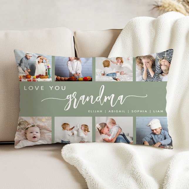 Love You Grandma 8 Photo Collage Sage Green Dekokissen (Von Creator hochgeladen)