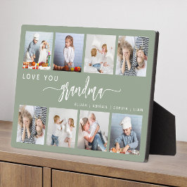 Love You Grandma 8 Photo Collage Sage Green Fotoplatte