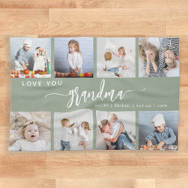 Love You Grandma 8 Photo Collage Sage Green Geschirrtuch