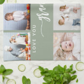 Love You Grandma 8 Photo Collage Sage Green Geschirrtuch (Gefaltet)