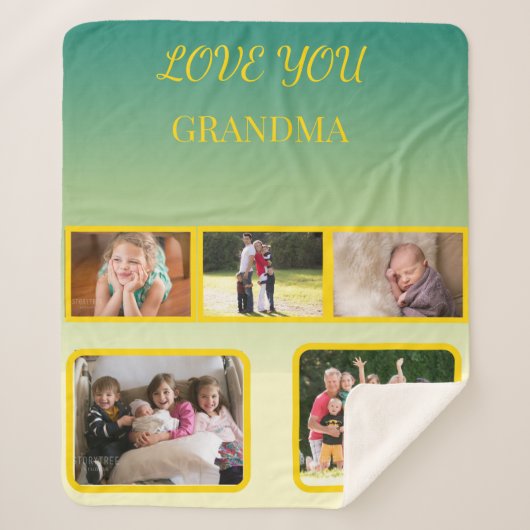 Love You Grandma Collage with Gold Script Sherpadecke (Vorderseite)