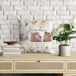 Love You Grandma Floral Three Photo Collage Kissen