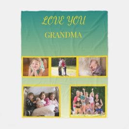 Love You Grandma Photo Collage and Gold Script Fleecedecke