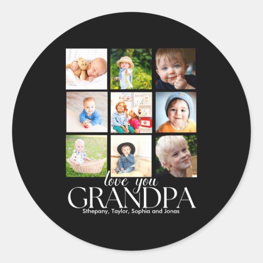 Love You Grandpa Beautiful Collage 9 Photos Runder Aufkleber (Vorderseite)