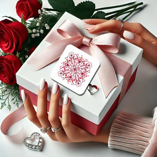 Love You handgeschriebene nahtlose Doodles Valenti Quadratischer Aufkleber