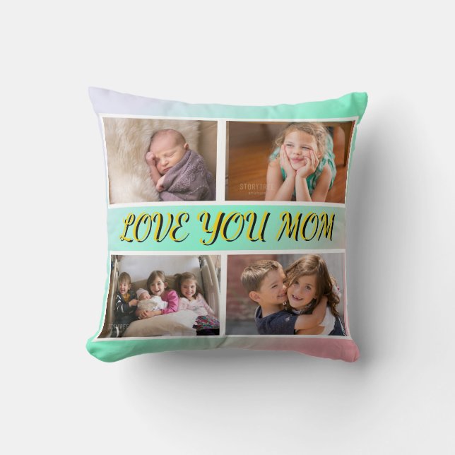 Love You Mom 4-Photo Pastel Keepsake Kissen (Vorderseite)