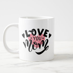 'Love You Mom' Black Pink Herz Muttertagsgeschenk Jumbo-Tasse