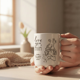 Love You Mom Minimalist Line Art Mother Daughter Kaffeetasse