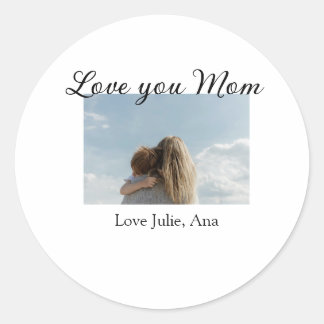 love you mom mothers day add photo name simple runder aufkleber