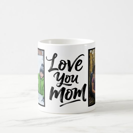 Love You Mom Two Photo Brush Script Kaffeetasse (Mittel)
