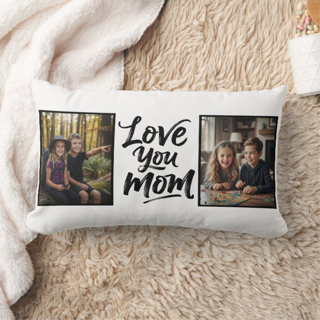 Love You Mom Two Photo Brush Script Keepsake  Lendenkissen (Decke)