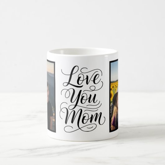 Love You Mom Two Photo Modern White Kaffeetasse (Mittel)