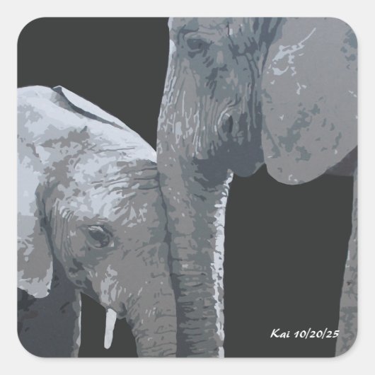 Love You More, Elephant Original Art Quadratischer Aufkleber (Vorderseite)