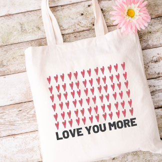 Love You More Red And Pink Heart Pattern  Tragetasche