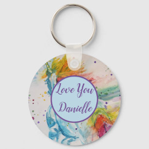 Love You Name Rainbow Unicorn Watercolour Key Ring Schlüsselanhänger