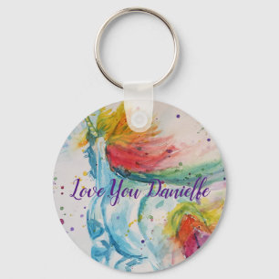 Love You Name Rainbow Unicorn Watercolour Key Ring Schlüsselanhänger