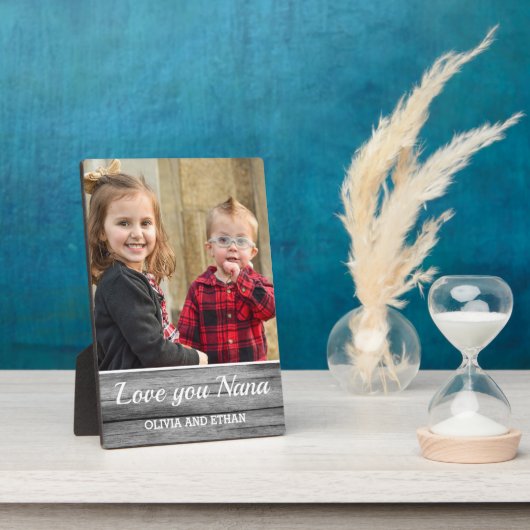 Love You Nana Rustic Gray Wood Grandchildren Photo Fotoplatte (Seite)