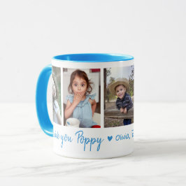 Love You Poppy Grandchildren 5 Photo Collage Blue Tasse