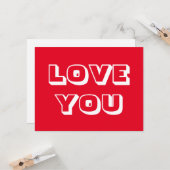 Love You red white modern bold typography cute Karte (Vorderseite/Rückseite Beispiel)