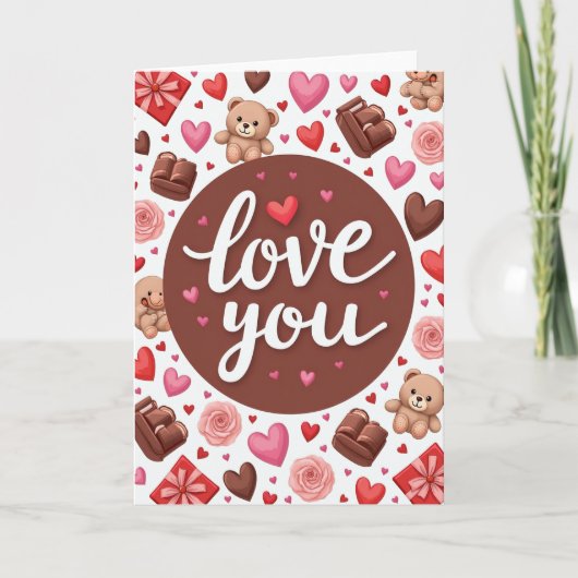 Love You Teddy Bear Hearts Card Karte (Vorderseite)