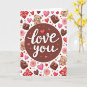 Love You Teddy Bear Hearts Card Karte (Gelbe Blume)