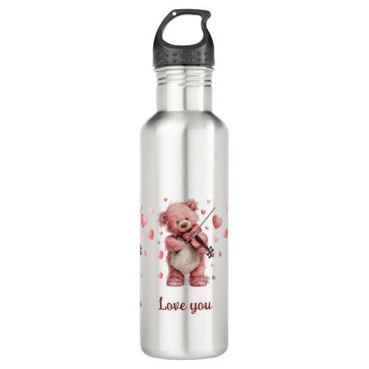 Love You Teddy with Violin Edelstahlflasche (Vorderseite)