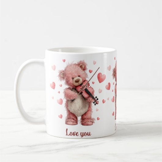 Love You Teddy with Violin Kaffeetasse (Links)