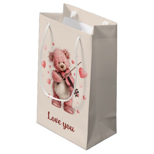 Love You Teddy with Violin Kleine Geschenktüte (Rückseite Schrägansicht)