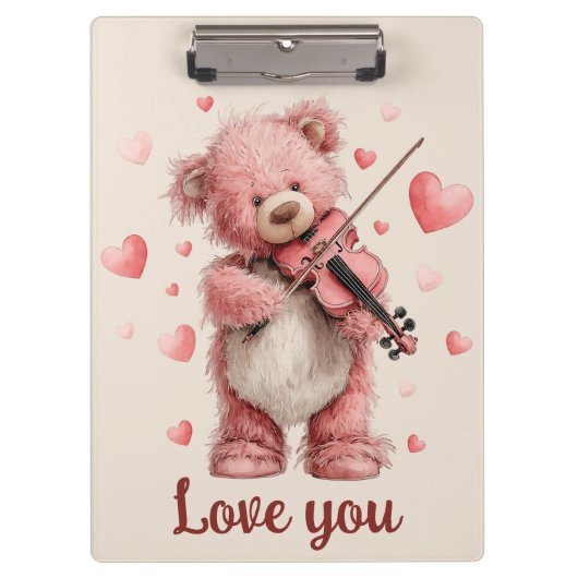 Love You Teddy with Violin Klemmbrett (Vorderseite)