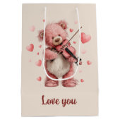 Love You Teddy with Violin Mittlere Geschenktüte (Rückseite)