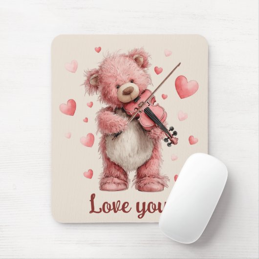 Love You Teddy with Violin Mousepad (Mit Mouse)