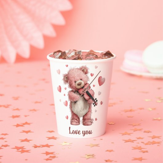 Love You Teddy with Violin Paper cup Pappbecher (Insitu)