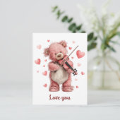 Love You Teddy with Violin Postkarte (Stehend Vorderseite)