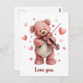 Love You Teddy with Violin Postkarte (Vorne/Hinten)