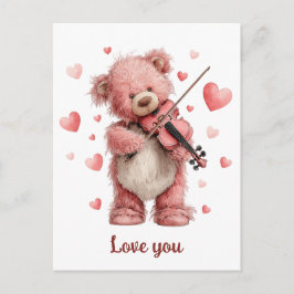 Love You Teddy with Violin Postkarte