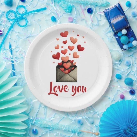 Love You Valentine Envelope Design Pappteller (Party)