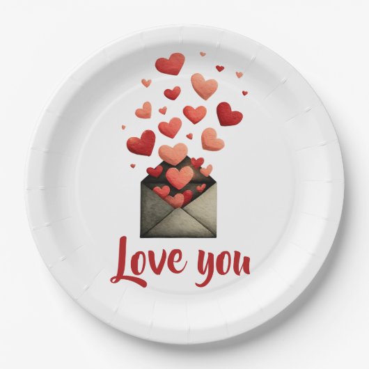 Love You Valentine Envelope Design Pappteller (Vorderseite)