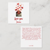 Love You Valentine Envelope Design Quadratische Visitenkarte (Vorne/Hinten)
