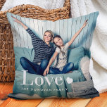 Love | Your Personal Photo and a Heart Kissen<br><div class="desc">This cute and stylish pillow features two of your personal photos,  along with the word "love" in elegant white modern typography and a heart.</div>