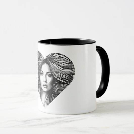 Love Yourself Frauengesicht mit Herz – Tasse (VorderseiteRechts)