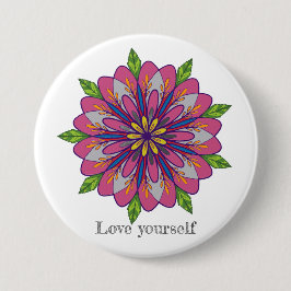 Love yourself mandala flowers button
