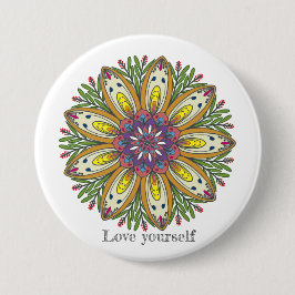 Love yourself mandala flowers button