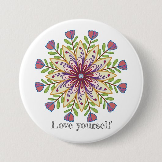 Love yourself mandala flowers button (Vorderseite)